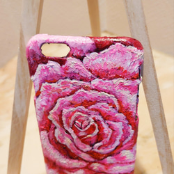 油絵 手作りスマホケース【ピンク薔薇】iPhone6 3枚目の画像