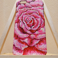 油絵 手作りスマホケース【ピンク薔薇】iPhone6 4枚目の画像