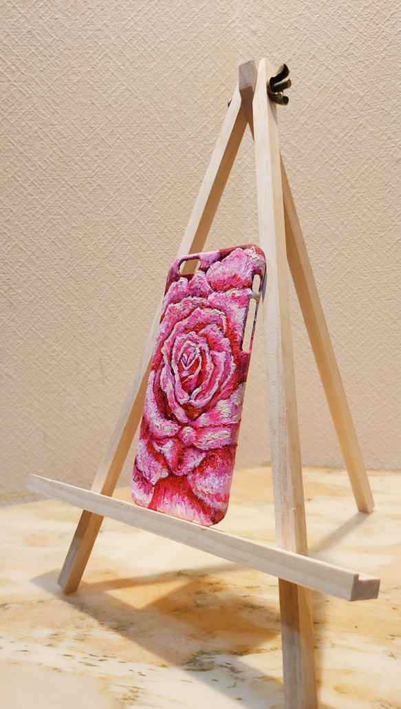 油絵 手作りスマホケース【ピンク薔薇】iPhone6 5枚目の画像
