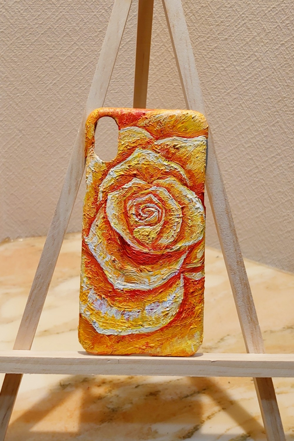 油絵 手作りスマホケース【黄色薔薇】iPhoneX/XS