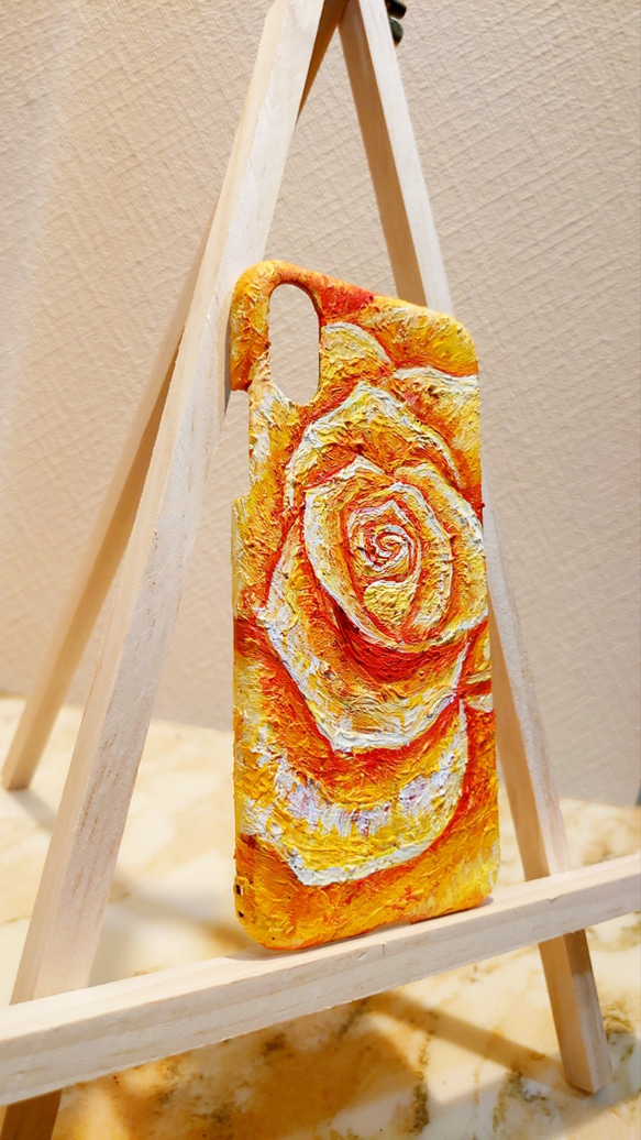油絵 手作りスマホケース【黄色薔薇】iPhoneX/XS 2枚目の画像