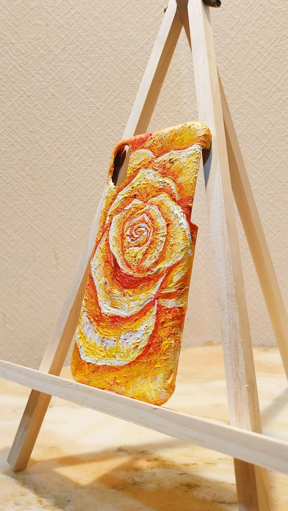 油絵 手作りスマホケース【黄色薔薇】iPhoneX/XS 3枚目の画像