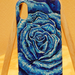 油絵 手作りスマホケース【青い薔薇】iPhoneX/XS 1枚目の画像