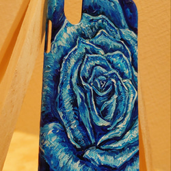 油絵 手作りスマホケース【青い薔薇】iPhoneX/XS 2枚目の画像