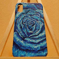 油絵 手作りスマホケース【青い薔薇】iPhoneX/XS 4枚目の画像