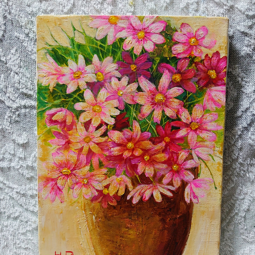 油絵 絵画 コスモス【SM号】 楽天市場】油彩画 SM号 安田英明 「コスモス・1」 真筆 額入り