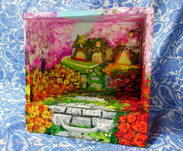 油絵 絵画 春の桜ボックス