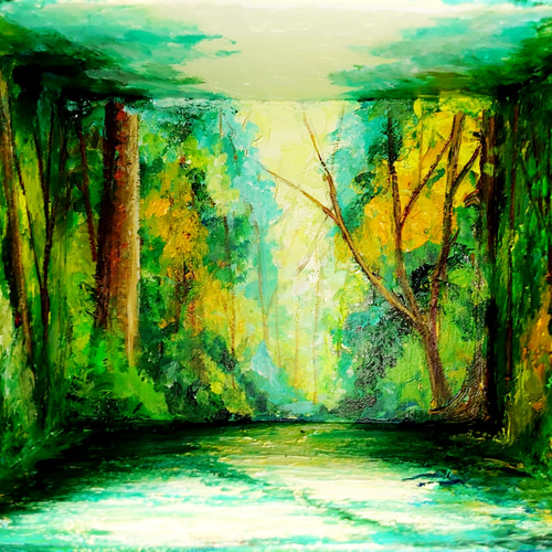 油絵 絵画 森の川ボックス