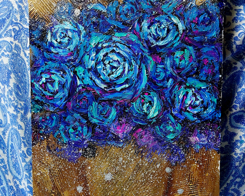 油絵 絵画【青い薔薇】 絵画 HR 通販 15457772｜Creema(クリーマ)