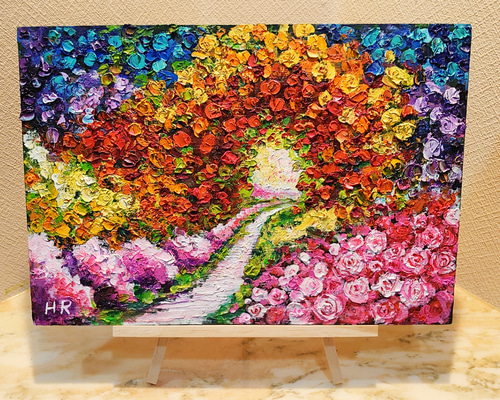 油絵 花のある道 1_70ac6f98a155a05aa49161f76bd1