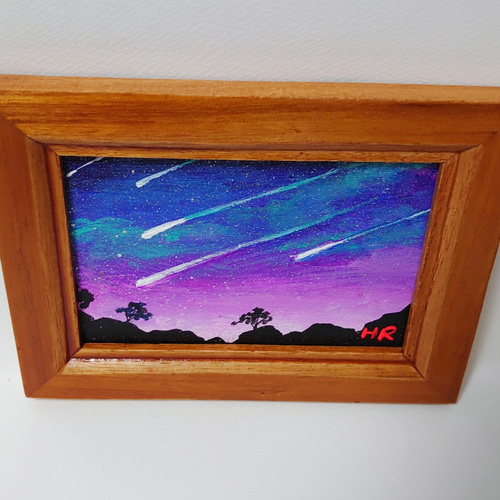 油絵 ミニ絵画額付き【流れ星】 絵画 HR 通販 11895840｜Creema