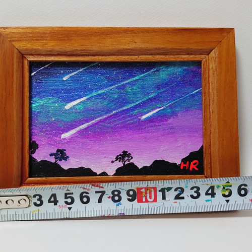 油絵 ミニ絵画額付き【流れ星】 絵画 HR 通販 11895840