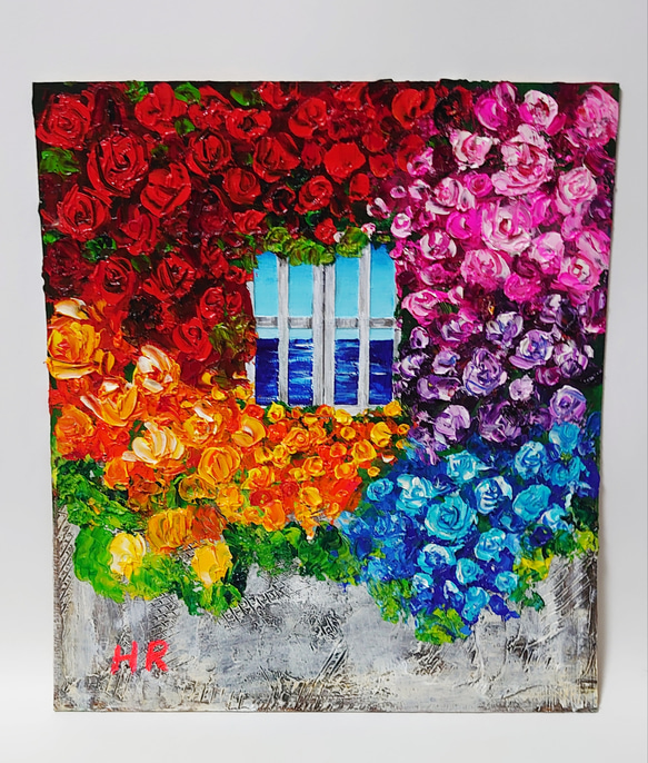 油絵 バラの先に見える海 絵画 HR 通販 12006647｜Creema