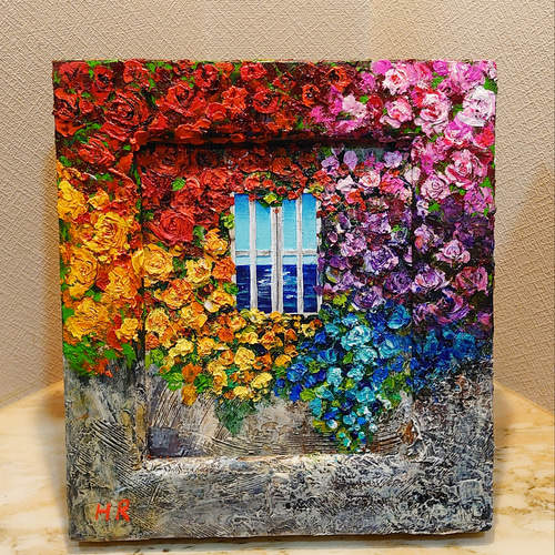 油絵 絵画【バラの先に見える海】 油絵 バラの先に見える海 絵画 HR 通販 12006647｜Creema