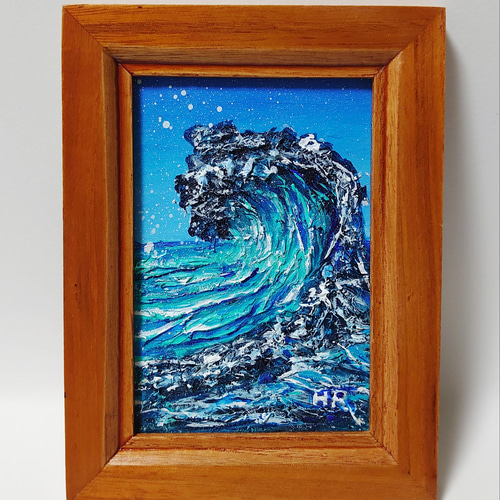 油絵 ミニ絵画額付き【海の波】 絵画 HR 通販 12047644