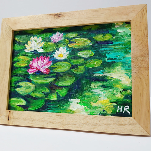 油絵 2L絵画額付き【蓮の池】 絵画 ＨＲ 通販｜Creema(クリーマ)