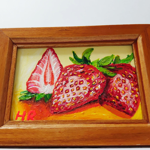 【メーカー直売】 油絵 12299921 通販 HR 絵画 ミニ絵画額付き【いちご】 絵画