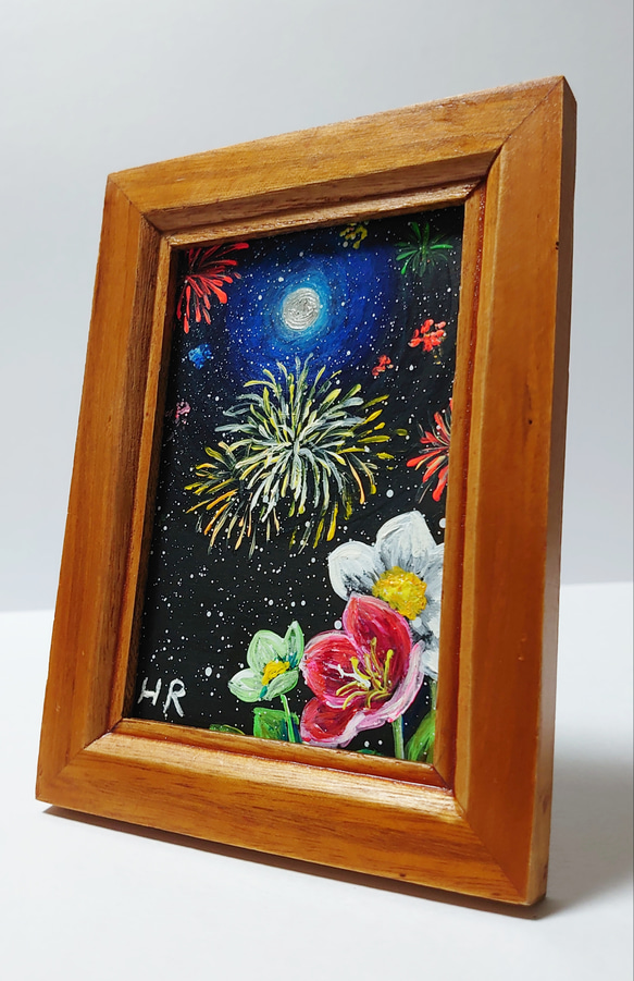 油絵 ミニ絵画額付き【冬の花火】 絵画 HR 通販 12312902