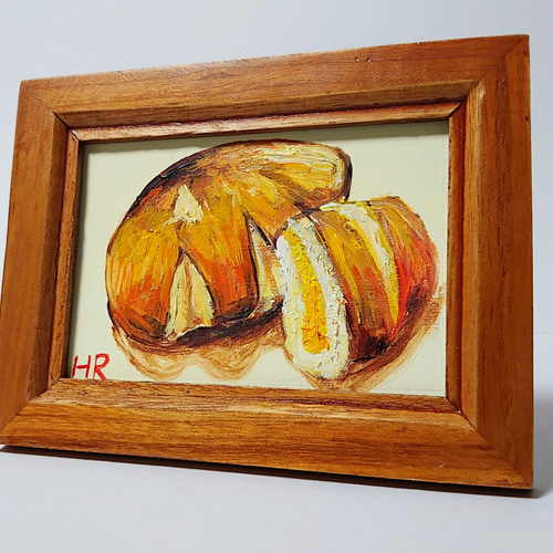 油絵 ミニ絵画額付き【クリームパン】 絵画 HR 通販 12362663