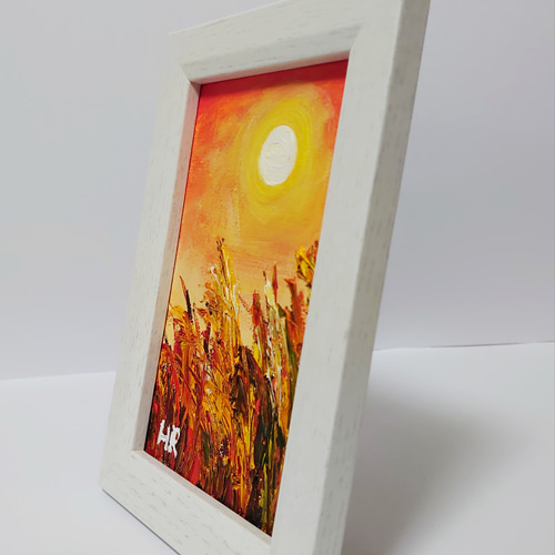 油絵 ハガキ絵画額付き【夕日のススキ】 絵画 HR 通販
