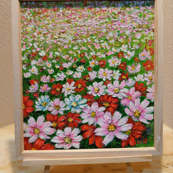 コスモス花畑の油彩画　装飾フレーム付き Amazon.co.jp: 絵画 コスモスの花畑インテリア 絵画 色とりどり