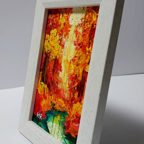 油絵 ハガキ絵画額付き【紅葉の湖】 絵画 HR 通販 12419427