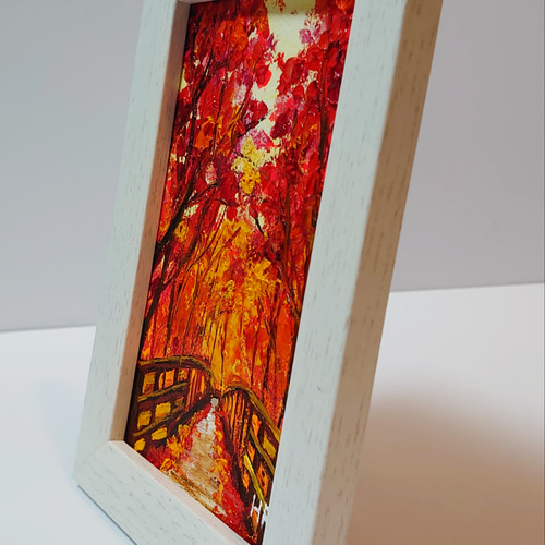 油絵 ハガキ絵画額付き【紅葉の橋】 絵画 HR 通販 12419713