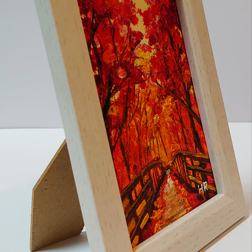 油絵 ハガキ絵画額付き【紅葉の橋】 絵画 HR 通販 12419713