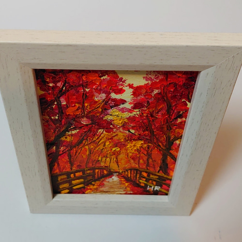 油絵 ハガキ絵画額付き【紅葉の橋】 絵画 HR 通販 12419713