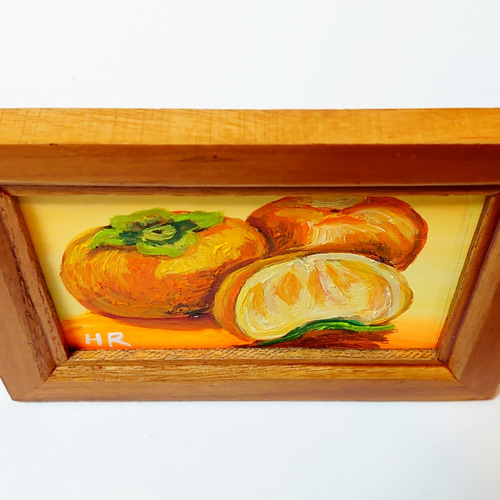 油絵 ミニ絵画額付き【柿】 絵画 HR 通販 12425412｜Creema