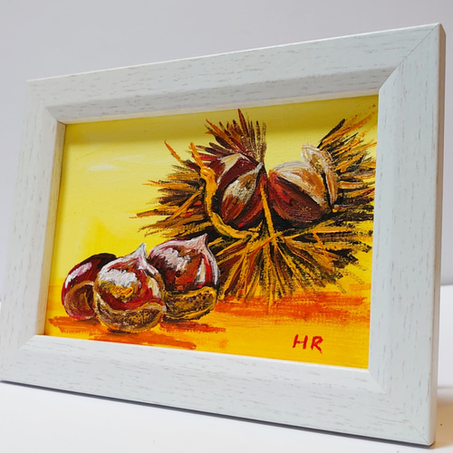 栗　 日本画 絵画 額装 油絵 ハガキ絵画額付き【栗】 絵画 HR 通販 12467689｜Creema