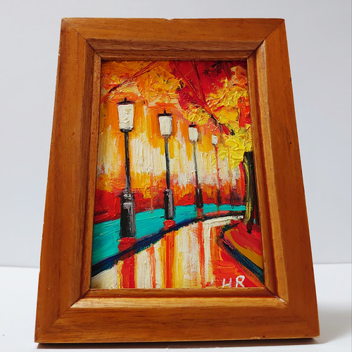 絵画 原画 アクリル画 アート 紅葉と夜景