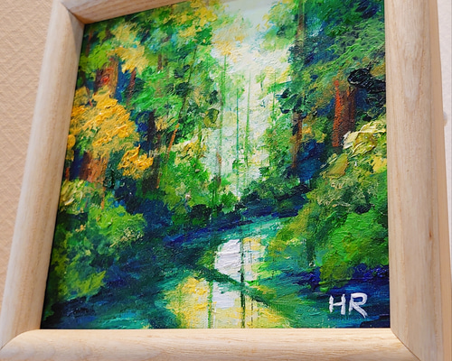 油絵 絵画 【新緑の湖】 ミニ絵画 新緑の湖 絵画 HR 通販 12528770｜Creema(クリーマ)