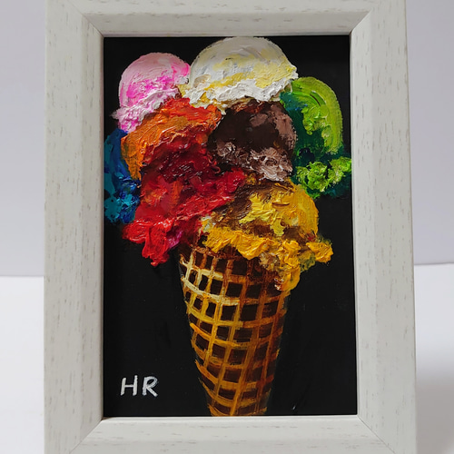 油絵 ハガキ絵画額付き【アイスクリーム】 絵画 HR 通販