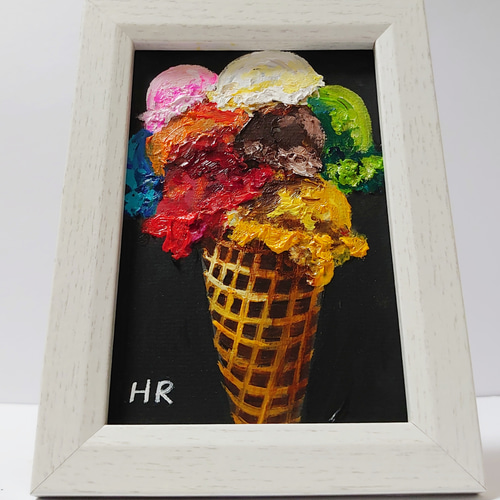 油絵 ハガキ絵画額付き【アイスクリーム】 絵画 HR 通販 12535913