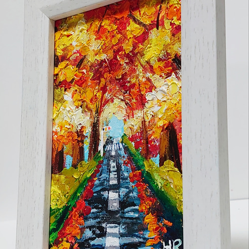 油絵 ハガキ絵画額付き【紅葉の道】 絵画 HR 通販 12554209