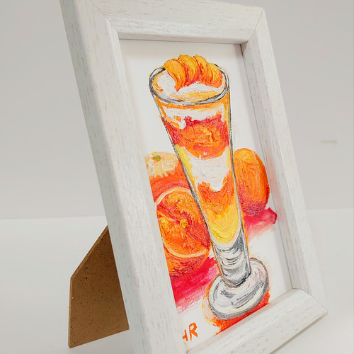 油絵 ハガキ絵画額付き【みかんパフェ】 絵画 HR 通販