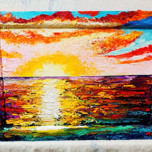 夕暮れ時の海】アクリル画 F10 風景画 絵画 絵画