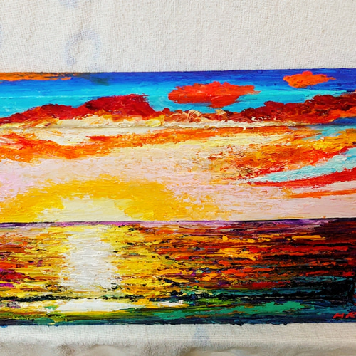 油絵 夕暮れ海 絵画 HR 通販 12588664｜Creema(クリーマ)