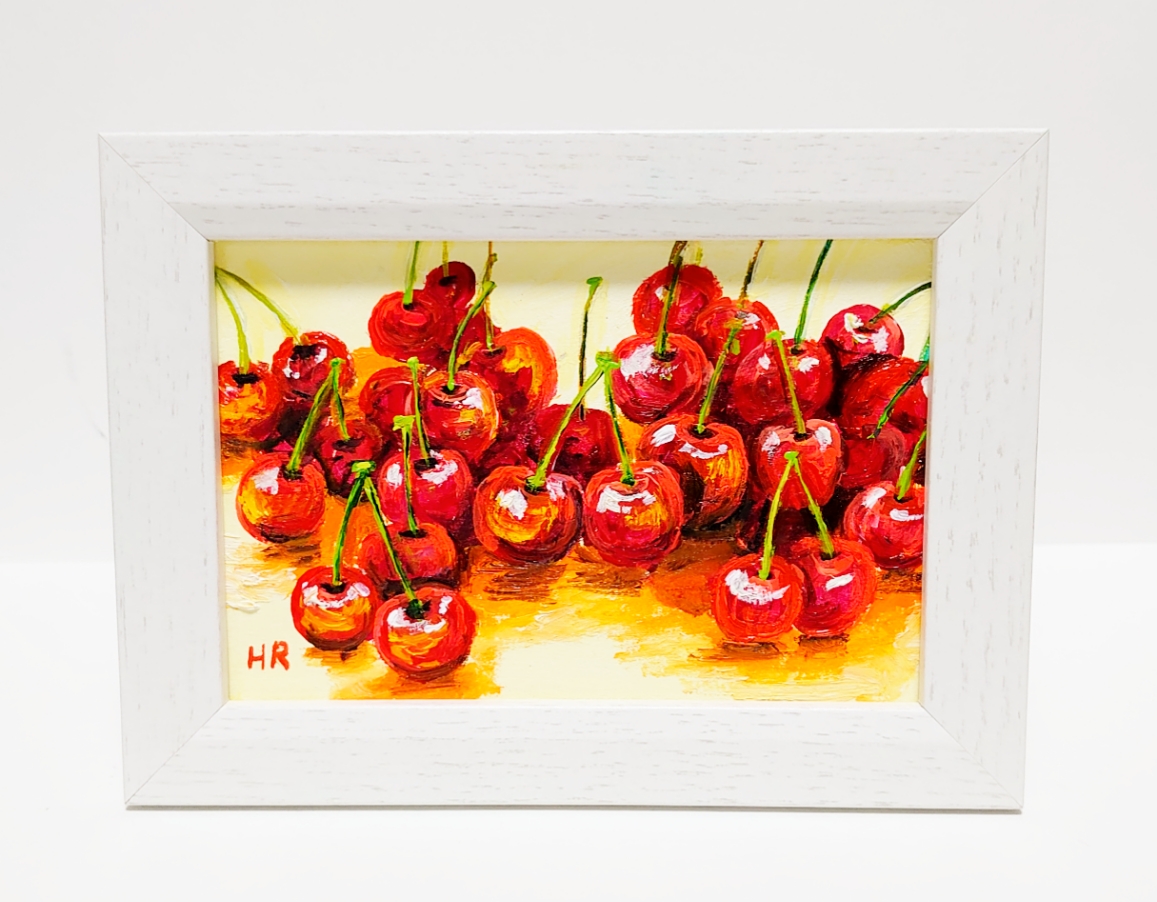 油絵 ハガキ絵画額付き【さくらんぼ】 絵画 HR 通販 12592186