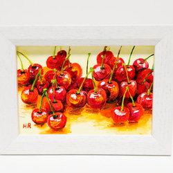 油絵  (プレゼント) 油絵 ハガキ絵画額付き【さくらんぼ】 絵画 HR 通販 12592186