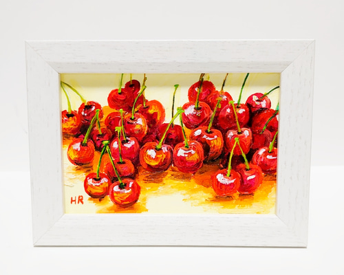 油絵 ハガキ絵画額付き【さくらんぼ】 絵画 HR 通販 12592186