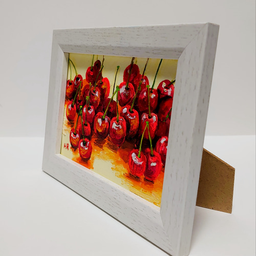 中谷一「さくらんぼ」油彩 額装 油絵 油画 絵画 油絵 ハガキ絵画額付き【さくらんぼ】 絵画 HR 通販 12592186