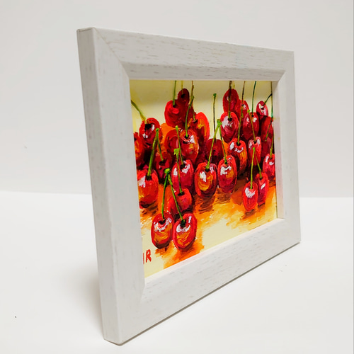 ★絵画★油絵★額付き★ 油絵 ハガキ絵画額付き【さくらんぼ】 絵画 HR 通販 12592186