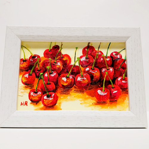 油絵 ハガキ絵画額付き【さくらんぼ】 絵画 HR 通販 12592186
