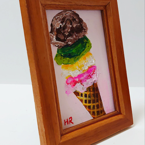 油絵 ミニ絵画額付き【アイスクリーム4段】 絵画 HR 通販 12608830