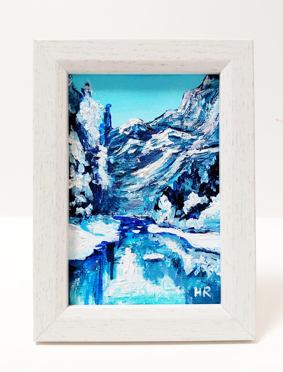 油絵 ハガキ絵画額付き【冬の川】 絵画 HR 通販｜Creema(クリーマ 