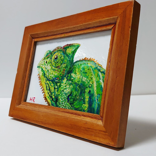 人気商品の中古品・新品・未使用品 ミニ絵画額付き【カメレオン】 油絵 絵画 12631616 通販 HR 絵画