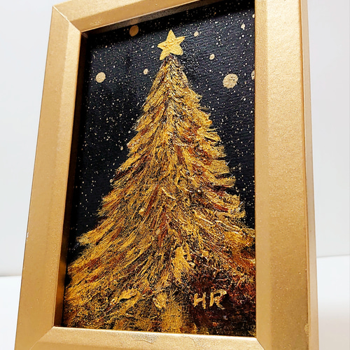 油絵 ハガキ絵画額付き【黄金クリスマスツリー】 絵画 HR 通販 油絵 ハガキ絵画額付き【黄金クリスマスツリー】 絵画 HR 通販