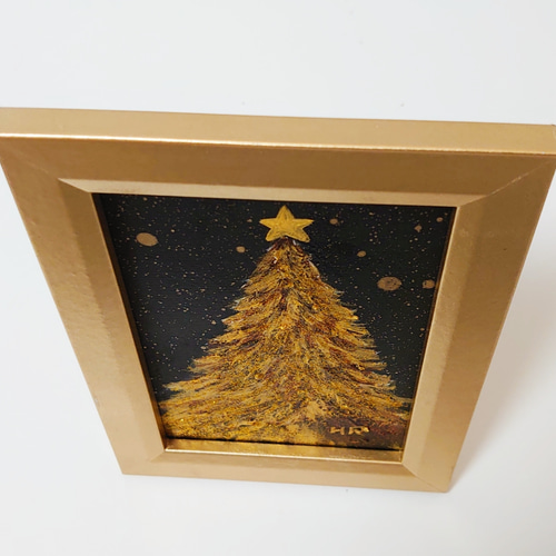 油絵 ハガキ絵画額付き【黄金クリスマスツリー】 絵画 HR 通販 油絵 ハガキ絵画額付き【黄金クリスマスツリー】 絵画 HR 通販